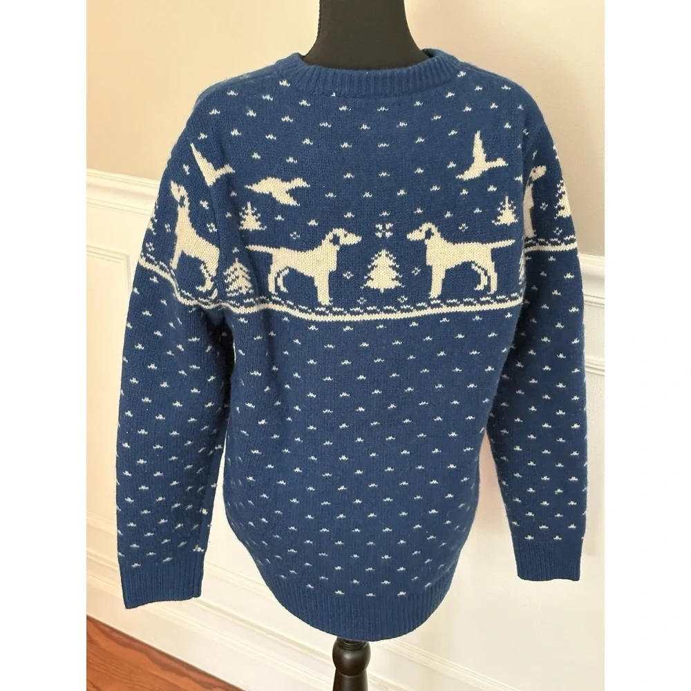 J.Crew 100% Wool Labrador Dog Blue Sweater Fair Isle Winter Duck Size Medium